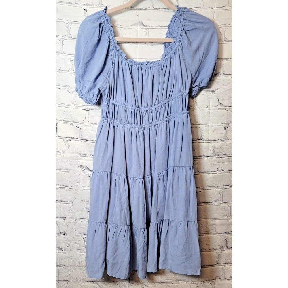 Bailey Blue Dress Juniors L Blue Smocked Puff Sleeve‎ Midi Sundress Cottagecore